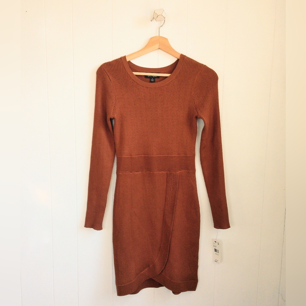☆ BCX Burnt Orange Ribbed Sweater Dress